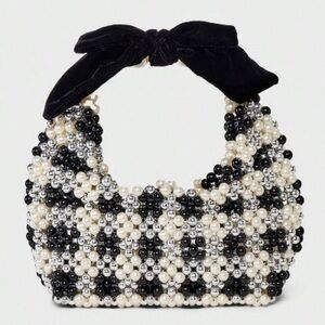 A New Day Black & Pearl Beaded Handbag with Velvet Bow